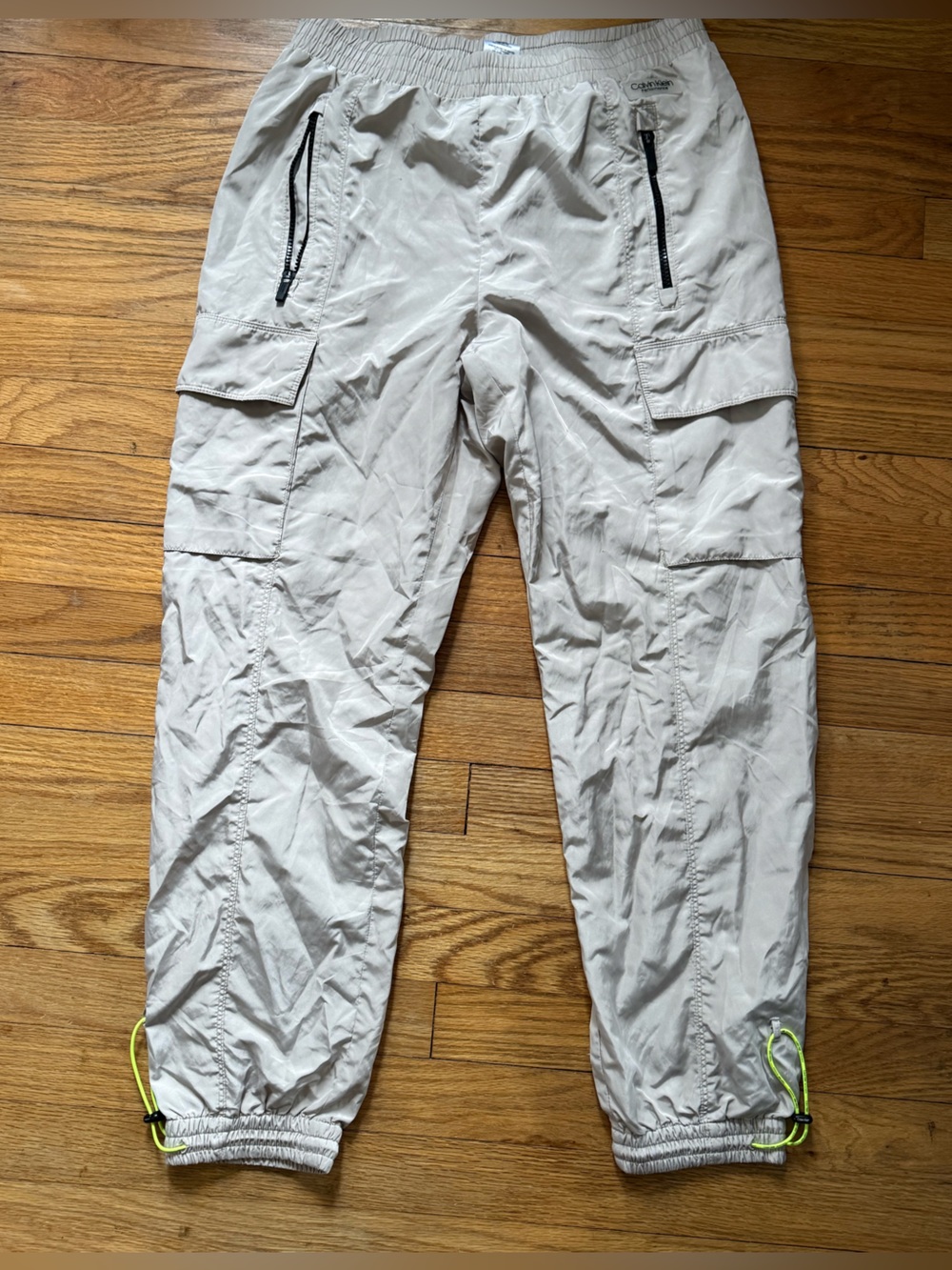 Calvin Klein Light Gray Cargo Jogger Pants with Neon Accents